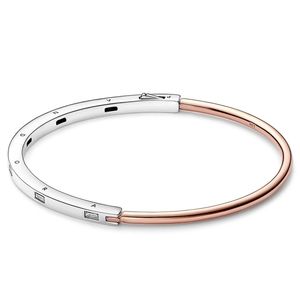 Pandora Signature Two-Tone I-D Pavé Bangle Bracelet | Rose Gold-Plated